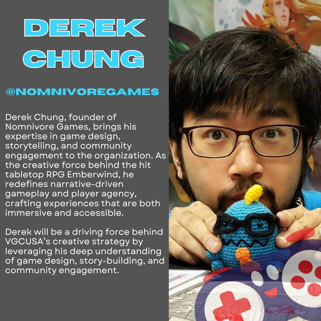 Welcome Derek Chung of <a href="/NomnivoreGames/">Nomnivore Games ➡️ PAX West (4339)!</a>  to our Board of Advisors! 

#nomnivore #gamingclubs #vgcusa #rethinkgaming