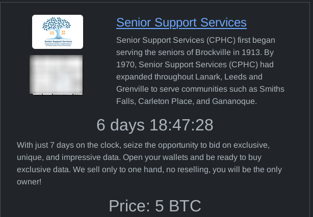 🚨🇨🇦Senior Support Services CPHC falls victim to RHYSIDA Ransomware

Sample: Subscriber agreements, banking statements, financial documents, more...
