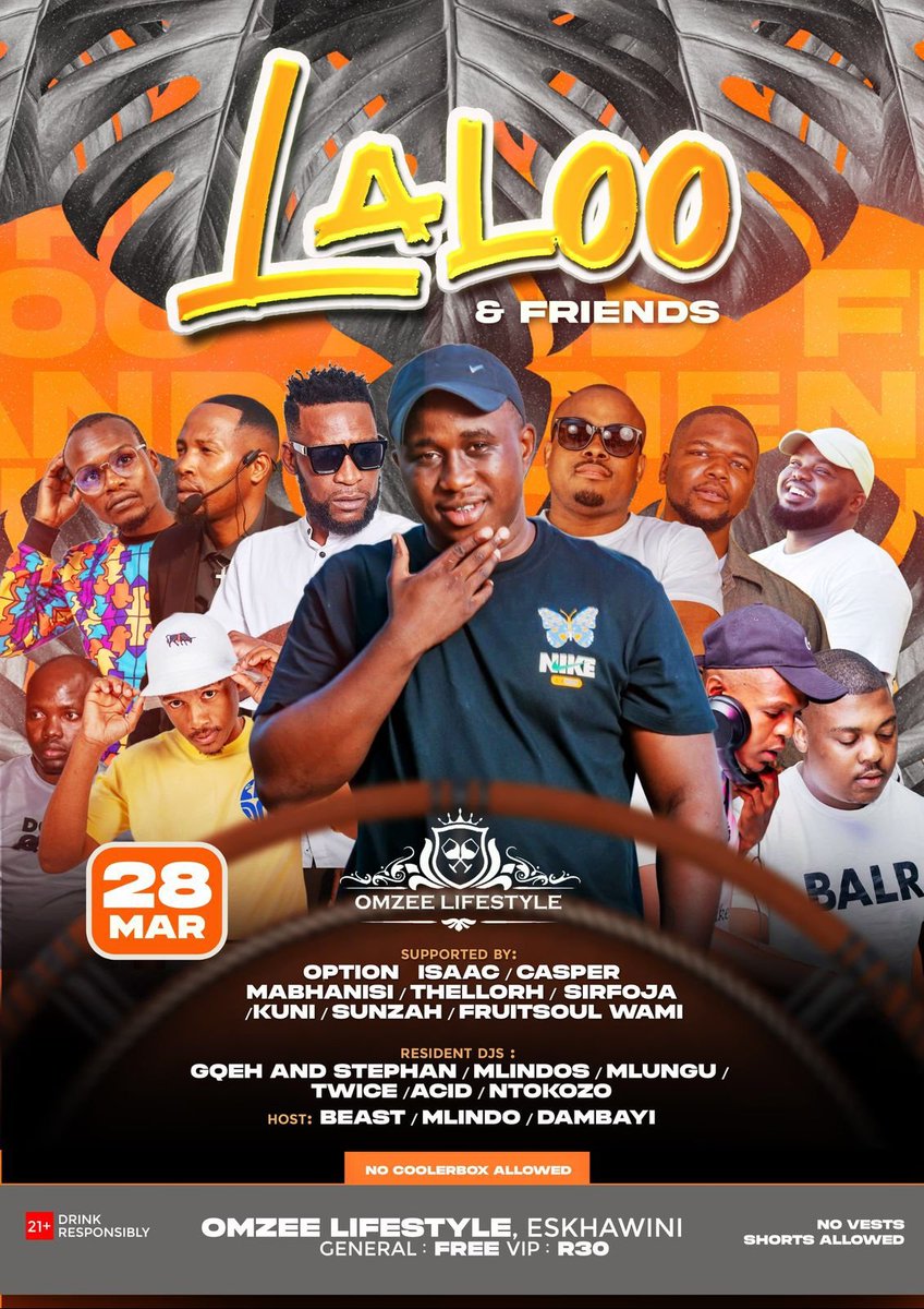 option_isaac's tweet photo. Get ready to groove into the weekend with Laloo &amp; Friends! This friday evening, join us for an unforgettable night of music and dance. FREE entrance, VIP R30‼️ 

🚫 Alcohol not for persons under the age of 18. https://t.co/M4eXjym59S