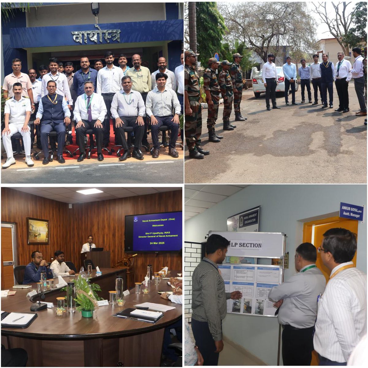 IN_DCP's tweet photo. Shri P Upadhyay, #INAS, the Director General of Naval Armament, Naval Headquarters visited #NADGoa from 24 to 25 Mar 2025. During the visit, the Director General interacted with #DefenceCivilian employees of all sections of NAD Goa wherein General Manager and officers apprised him regarding ongoing issues, various  achievements of the depot. #DGONA addressed the depot employees followed by award distribution to achievers. 
#HarKaamDeshKeNaam
#IndianNavy 
#NavalCivilians