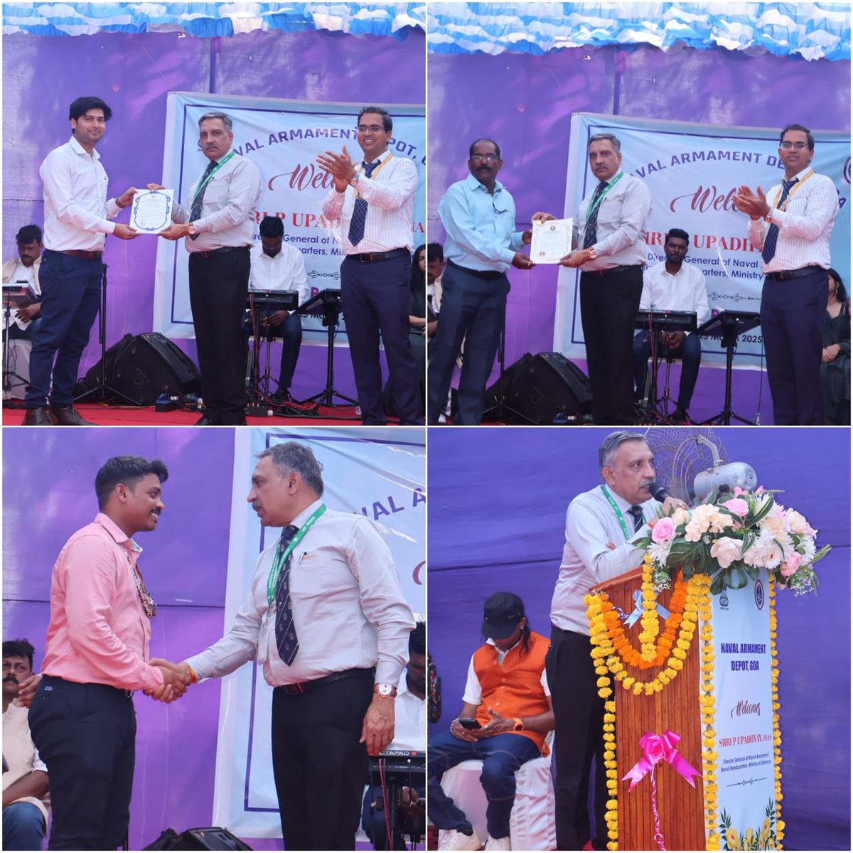 IN_DCP's tweet photo. Shri P Upadhyay, #INAS, the Director General of Naval Armament, Naval Headquarters visited #NADGoa from 24 to 25 Mar 2025. During the visit, the Director General interacted with #DefenceCivilian employees of all sections of NAD Goa wherein General Manager and officers apprised him regarding ongoing issues, various  achievements of the depot. #DGONA addressed the depot employees followed by award distribution to achievers. 
#HarKaamDeshKeNaam
#IndianNavy 
#NavalCivilians