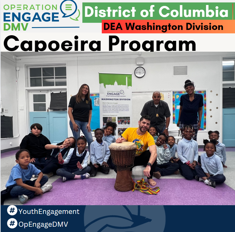 DEAWashingtonDC's tweet photo. To the rhythm of the drums the kids listen to #music 🎶, #dance, do acrobatics, and interact with each other during this #OpEngageDMV #Capoeira class in #DC. #DEAWashingtonDC @DEAEdFoundation https://t.co/CQyWTt0sga