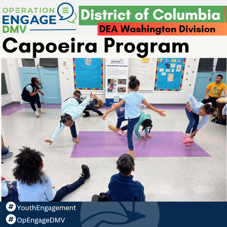 DEAWashingtonDC's tweet photo. To the rhythm of the drums the kids listen to #music 🎶, #dance, do acrobatics, and interact with each other during this #OpEngageDMV #Capoeira class in #DC. #DEAWashingtonDC @DEAEdFoundation https://t.co/CQyWTt0sga