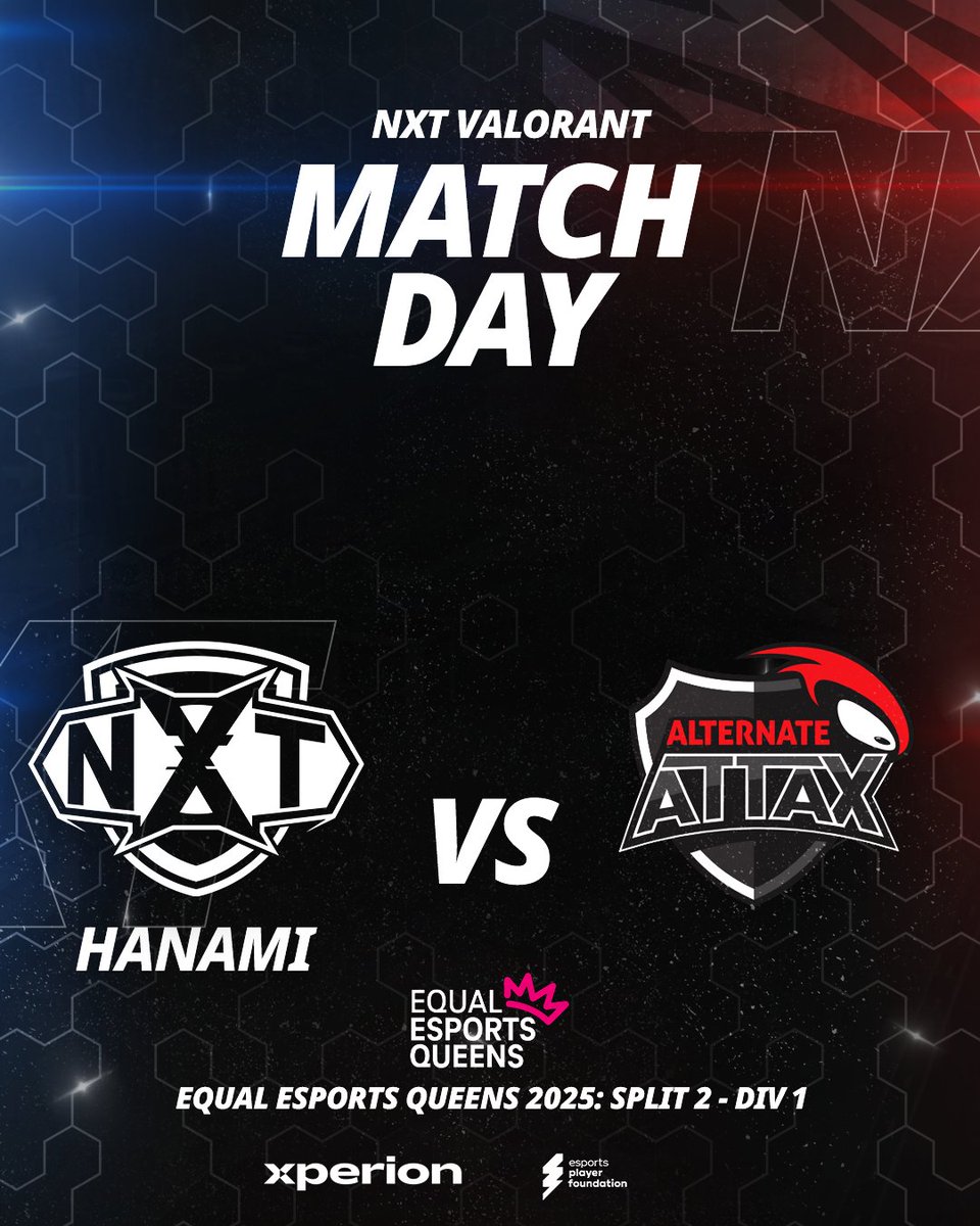🌸 Matchday Vibes! 🌸

Heute ist es so weit – unser NXT HANAMI Team tritt in Division 1 der #EQUALESPORTS Queens Liga von <a href="/projectvgg/">PROJECT V</a> an 🫰

🆚 <a href="/ATNattax/">ALTERNATE aTTaX</a> Ruby
🕘 21:00 Uhr (running schedule)
📺 twitch.tv/projectvgg