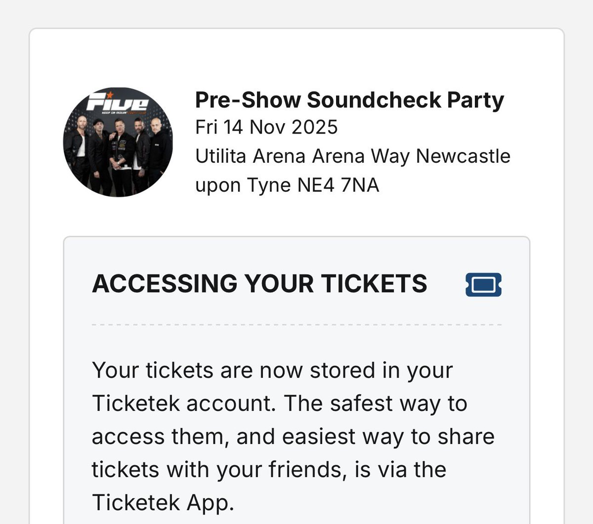 dstockton85's tweet photo. Soundcheck booked for Newcastle, I am so ready for this. A Fan since 97, Abz girl 
OMG….LETS DO THIS !!!!!!! @abzlove @RitchieNeville @Scottlarock5 @SeanConlonMusic @jbrownfive @itsfiveofficial https://t.co/h6bI6ss2GK