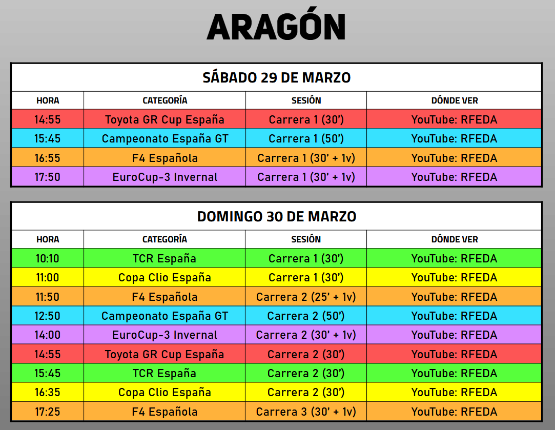 HorarioMotorESP's tweet photo. 🏎️🇪🇸 Horarios Motorland Aragón
#RacingWeekend #Aragon #F4Spain #EC3SWC https://t.co/5a1Ohc1Fdh