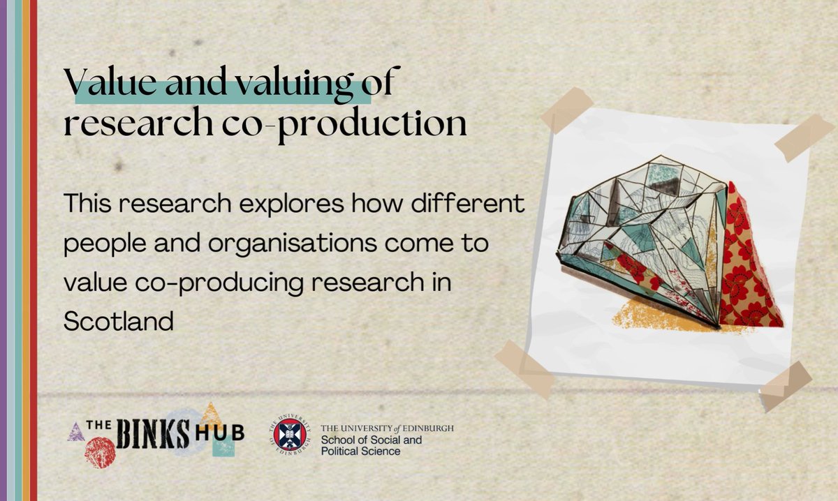Call for participants 📣 
 
An invitation to take part in a study exploring the value and valuing of research co-production in Scotland. 📝

Find out more here ➡️ binks-hub.ed.ac.uk/research/explo…
