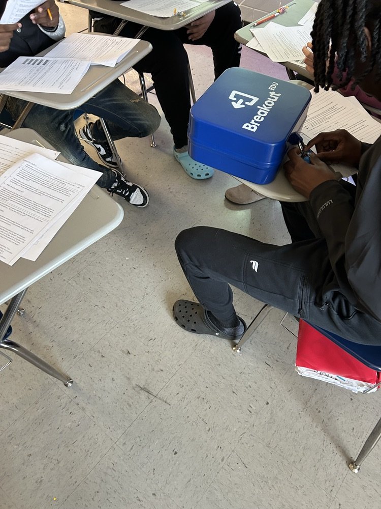 Ms. Hogan's English II classes used Breakout Boxes to review most missed questions on recent benchmark assessments.#respectthehill