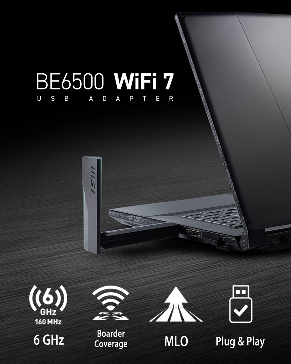 msigaming_de's tweet image. ❌ Bleib nicht in der Vergangenheit stecken, wenn du mit WiFi 7 durchstarten kannst! 😠  

Steck den BE6500 WiFi 7 USB-Adapter ein und erlebe eine blitzschnelle Verbindung.  

Jetzt ist es Zeit zum Abheben! 🚀  

#WiFi7 #MSINetworking #USBAdapter #BE6500
