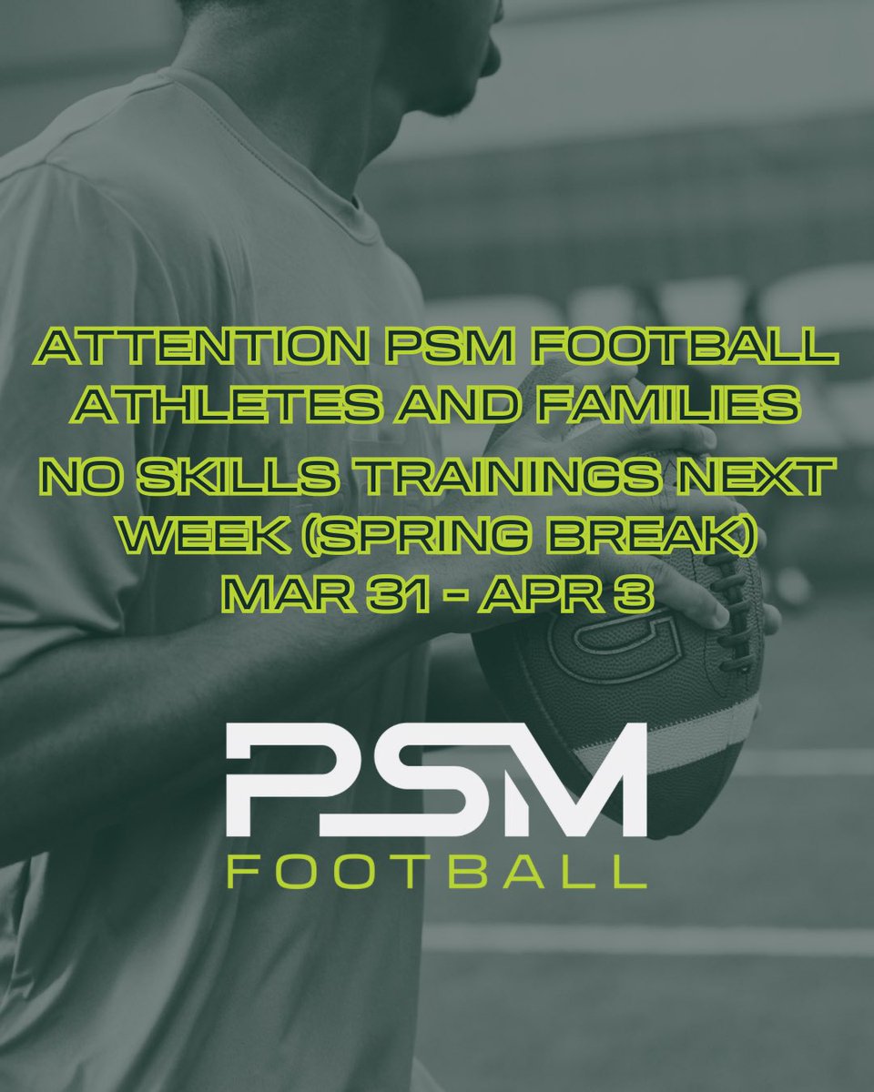 PSM Football Family, No Skills Classes next week 🏈

We’ll pick up after break!