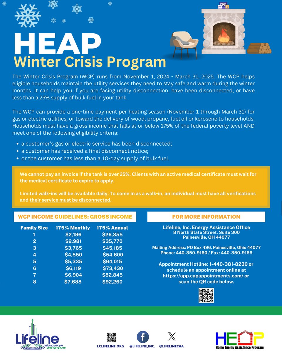 LifelineCAA's tweet photo. ❗❗We're in the final stretch to apply for HEAP Winter Crisis assistance. The LAST DAY we can accept applications is THIS MONDAY, March 31.

Call Lifeline's energy assistance department at our Lake County office to learn more!

📱440-350-9160

#HEAPWCP #lakecountyohio https://t.co/c6vNmXkgBW