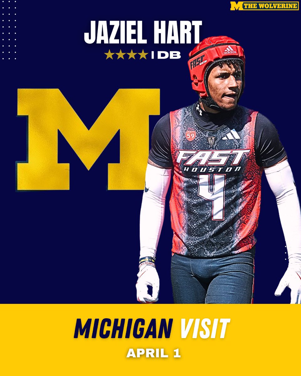 "EJ Holland" (@ejhollandon3) on Twitter photo On300 DB Jaziel Hart (<a href="/ZielHart/">Jaziel Hart 2026</a>) will be at Michigan for a spring visit on April 1, he tells me. One of my favorite prospects in the class #GoBlue. on3.com/boards/threads… On300 DB Jaziel Hart (<a href="/ZielHart/">Jaziel Hart 2026</a>) will be at Michigan for a spring visit on April 1, he tells me. One of my favorite prospects in the class #GoBlue. on3.com/boards/threads…