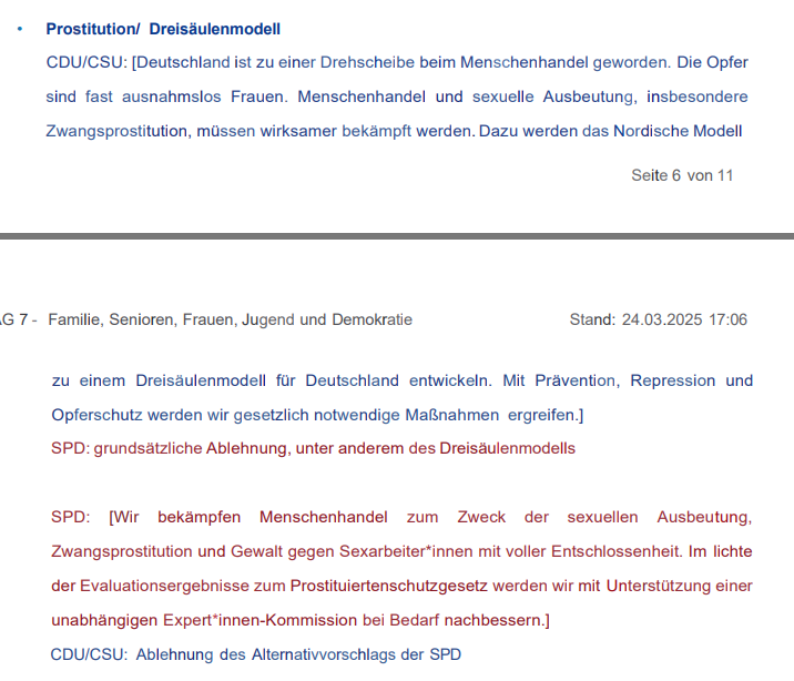 Für uns Sexarbeitende geht es bei den Koalitionsverhandlungen ums Überleben. Werden wir in Zukunft noch Rechte geniessen oder werden wir bei einem Verbot der Sexarbeit Gewalt und Ausbeutung ausgesetzt sein?