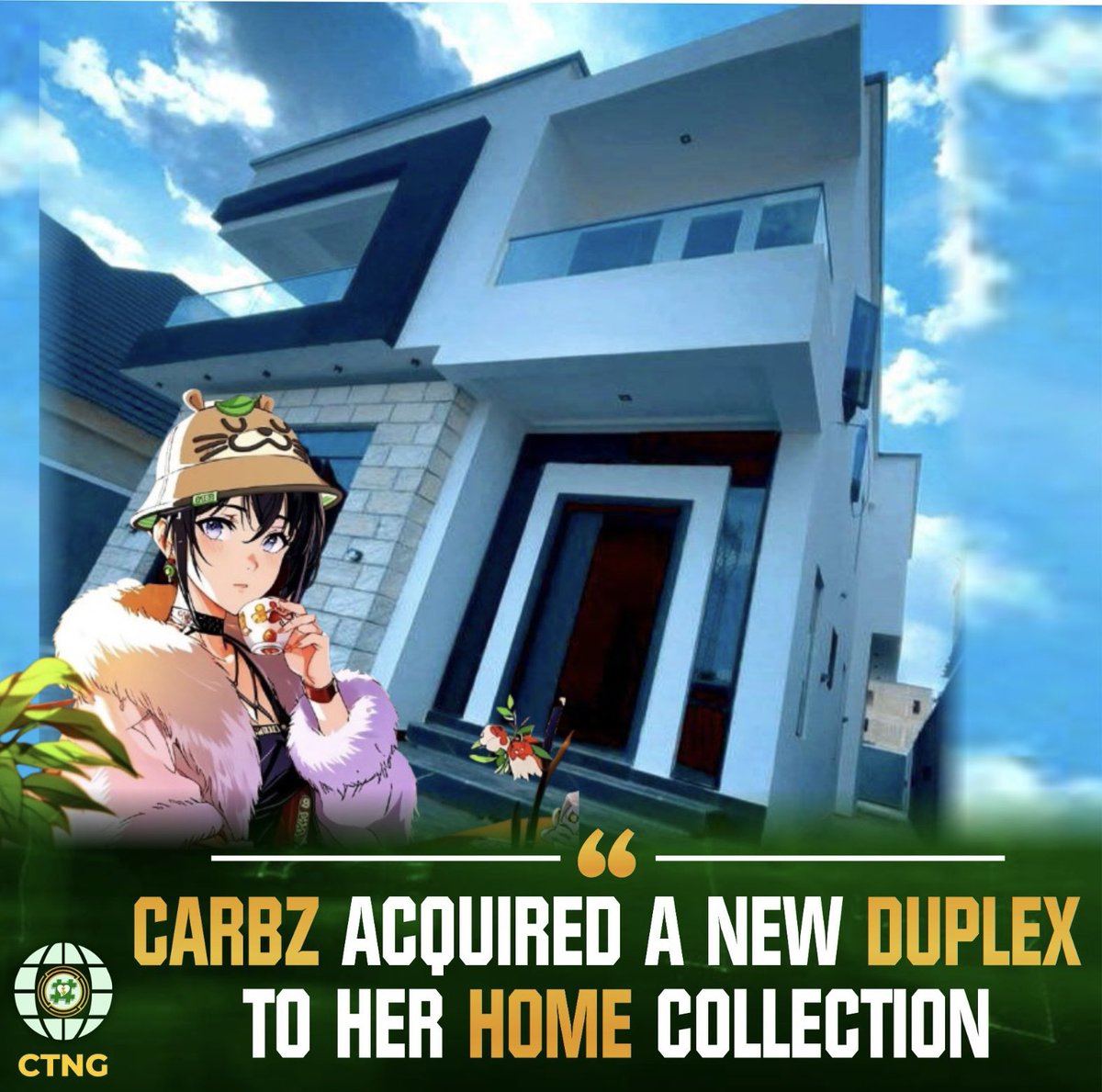 C_T_N_G's tweet image. JUST IN: Latest congratulations in CTNG as popular airdrop influencer CARBZ [ @CarbzXBT ] shows off her new duplex, making it the second mansion in her home collections. 😬🥳👏 #WEB3DID
