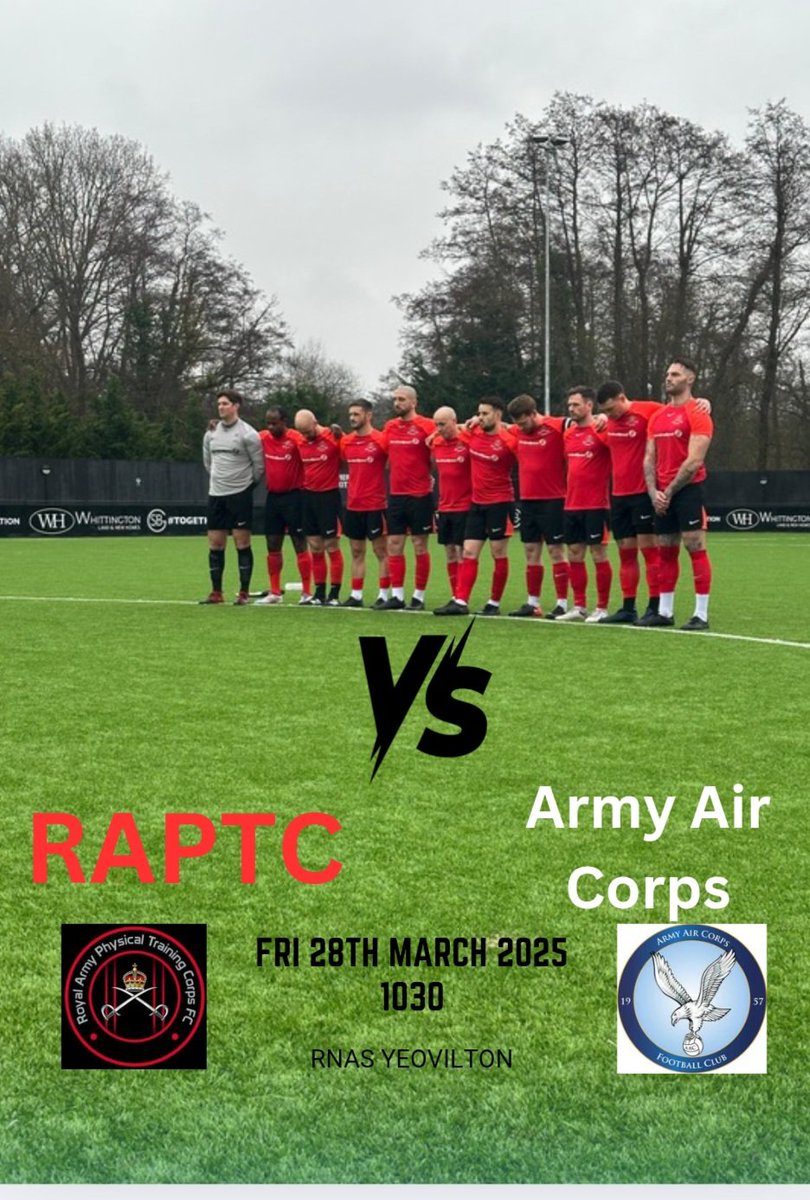 RAPTC Football Club (@raptcfootball) on Twitter photo We Are Back!!
We head to RNAS Yeovilton tomorrow to play <a href="/ArmyAirCorps/">The Army Air Corps</a> in the Massey League Div 2 Fixture. A big 3 points are needed to help us step closer to the League title and promotion back to Division 1.
<a href="/RAPTC_Official/">Royal Army Physical Training Corps</a>
<a href="/armyfa1888/">Army FA</a>
#RAPTC #AAC #masseyleague We Are Back!!
We head to RNAS Yeovilton tomorrow to play <a href="/ArmyAirCorps/">The Army Air Corps</a> in the Massey League Div 2 Fixture. A big 3 points are needed to help us step closer to the League title and promotion back to Division 1.
<a href="/RAPTC_Official/">Royal Army Physical Training Corps</a>
<a href="/armyfa1888/">Army FA</a>
#RAPTC #AAC #masseyleague