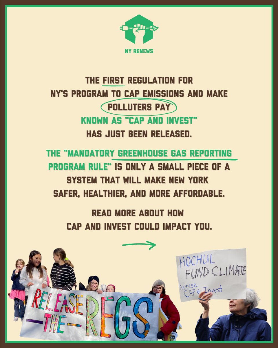 🧵 New York was supposed to have its cap-and-invest program to cut pollution and make polluters pay this year — but Governor Hochul is delaying the process. In response to the release of the first program regulation, NY Renews issued this statement.