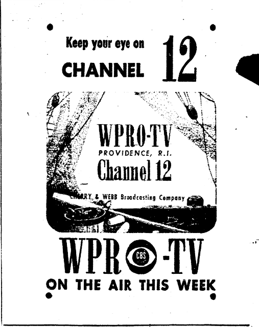 pjwiggs275's tweet image. This is a WPRO Channel 12 ad in the @projo from Sun Mar 27th, 1955 and today, @WPRI is celebrating it's 70th anniversary
@wpri12 @RPStevens1176 @TedNesi @tjdelsanto @tony_tpetrarca @mmontecalvotv @MelissaSardelli @ShannonHegy @provlib #WPRIat70