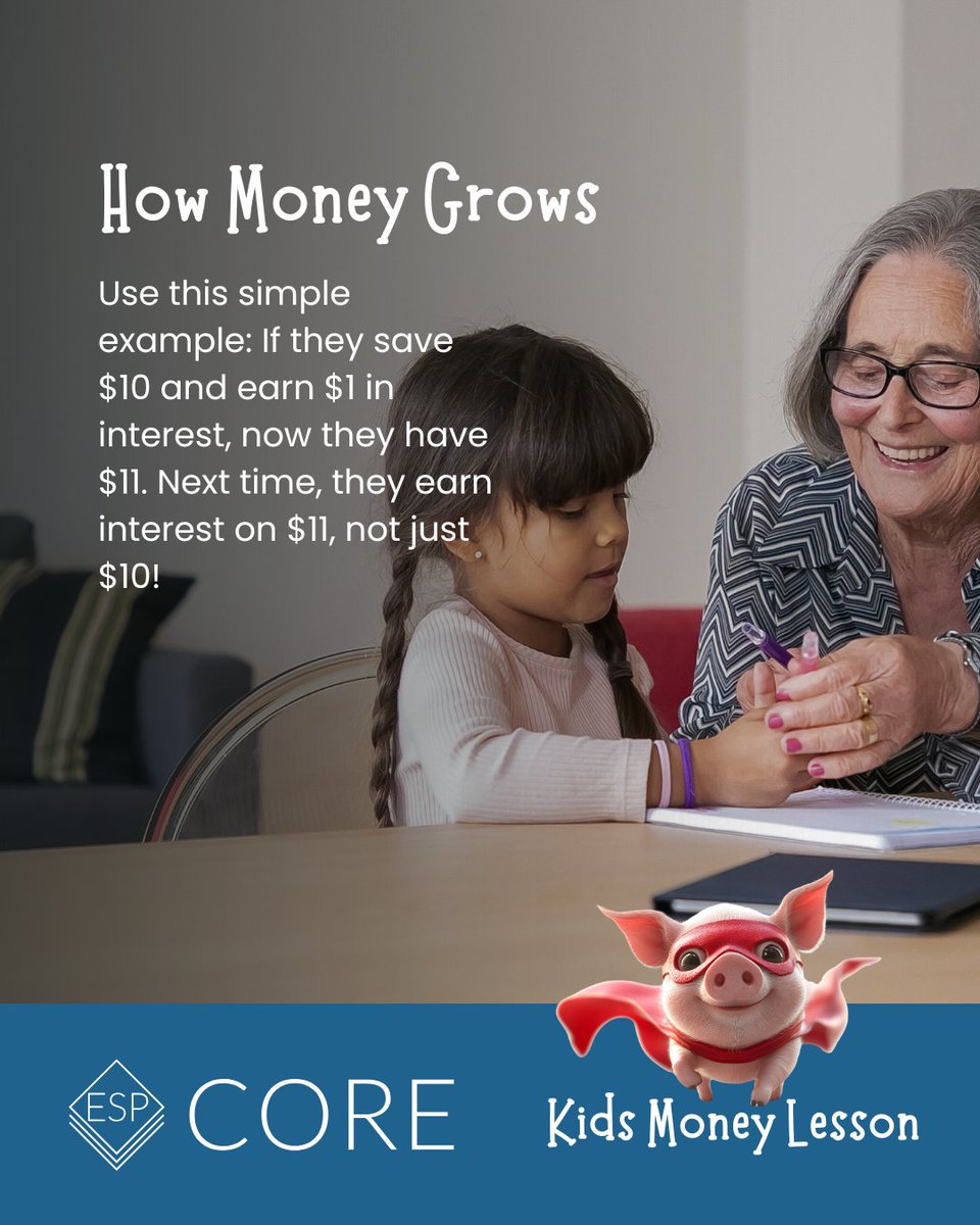 Compound interest made simple: $10 earns $1, becomes $11. Then, interest on $11! Show kids how money grows. #PracticalFinance #FinancialLiteracy