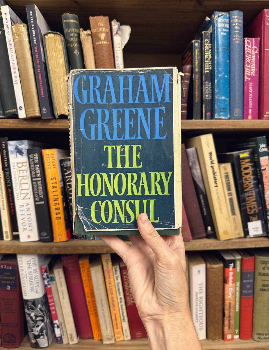 cremetoursBA's tweet photo. 1st edition of Greene’s The Honorary Consul (1972) from my friend Daniel’s specialist bookstore The Book Cellar &amp; Henschel dedicated to Victoria Ocampo. They were friends, Greene spent time in Argentina at her San Isidro + Mar Del Plata homes. She translated his works to Spanish. https://t.co/E2aa5l4Vvo
