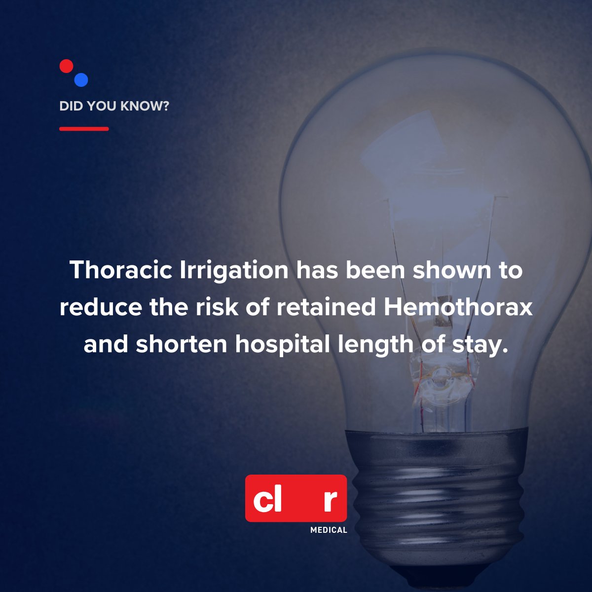 Did You Know? #ThoracicIrrigation has been shown to reduce the risk of retained #Hemothorax and shorten hospital length of stay. Is it part of your protocol?
clrmedical.com/publications/
