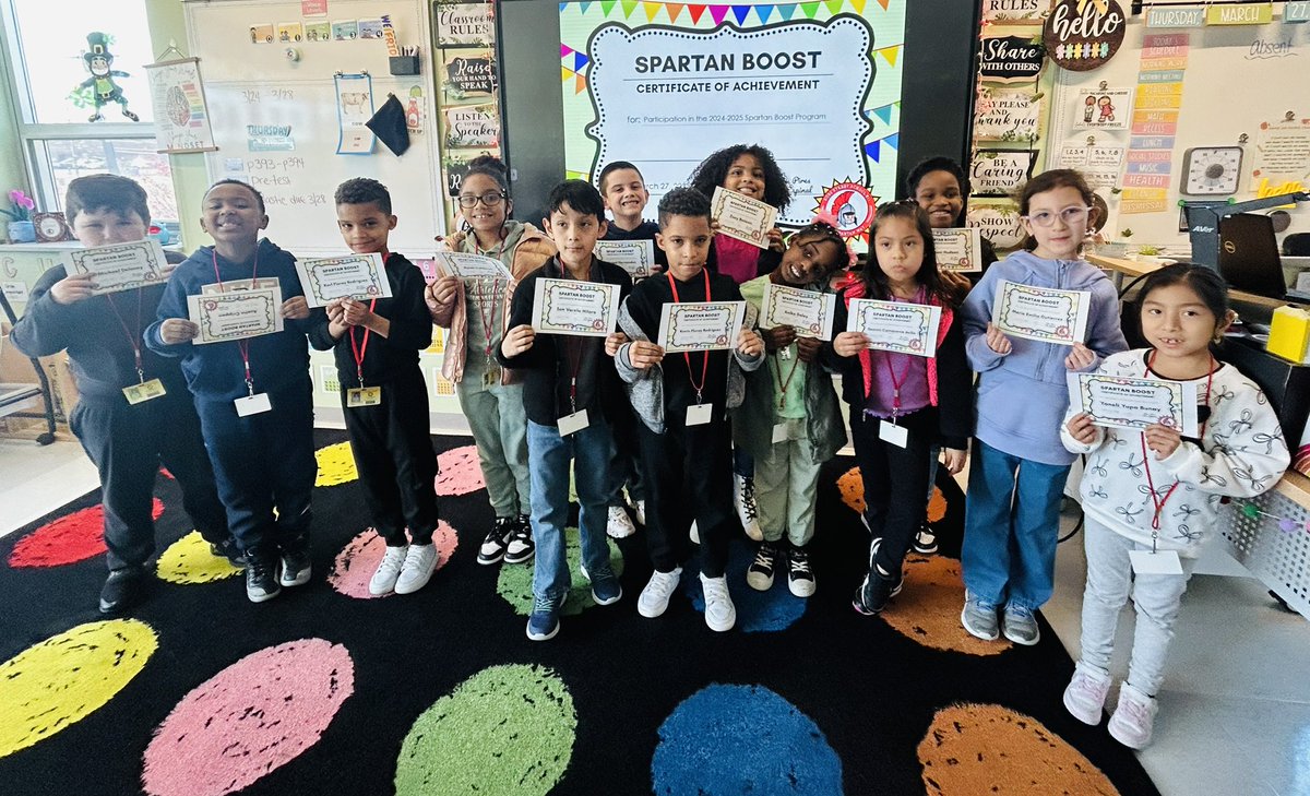Mrs_MPires's tweet photo. Last day of Spartan Boost with these 2nd graders. Ms. Espinal and Mrs. Pires are so proud of you! @RotellaWarren #RSS11 https://t.co/ZjaP29wRNz