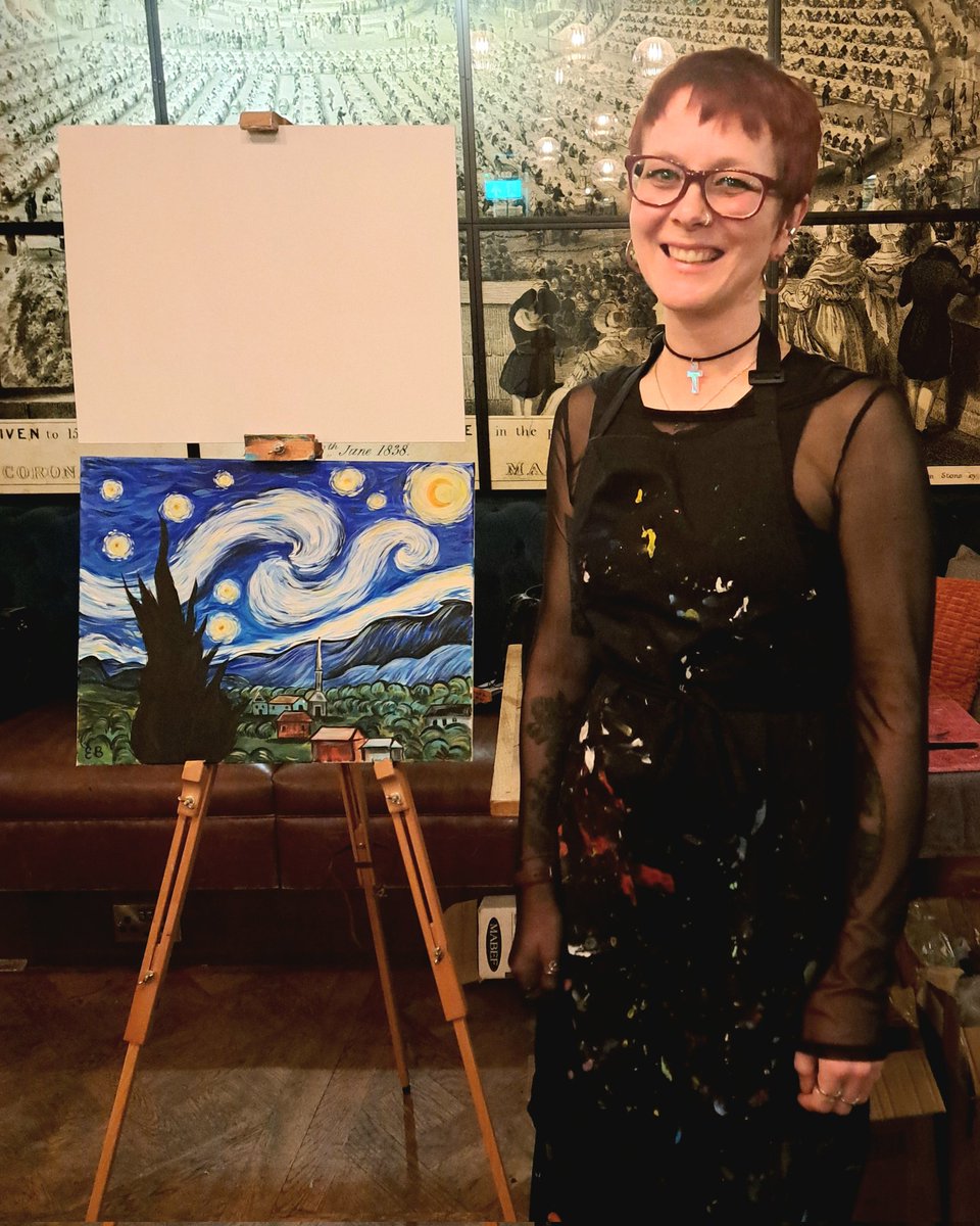 Caz Latham (@cazlathamart) on Twitter photo I took part in my 1st paint & sip evening with <a href="/PopUpPainting/">PopUp Painting</a> in Cambridge last Sat.
We made our own version of 'The Starry Night', guided along in 90 min, glass of wine in hand! 🥂
Great fun, pleased with my effort!
Last pic is me w/the reference example.
#vangogh #painting I took part in my 1st paint & sip evening with <a href="/PopUpPainting/">PopUp Painting</a> in Cambridge last Sat.
We made our own version of 'The Starry Night', guided along in 90 min, glass of wine in hand! 🥂
Great fun, pleased with my effort!
Last pic is me w/the reference example.
#vangogh #painting