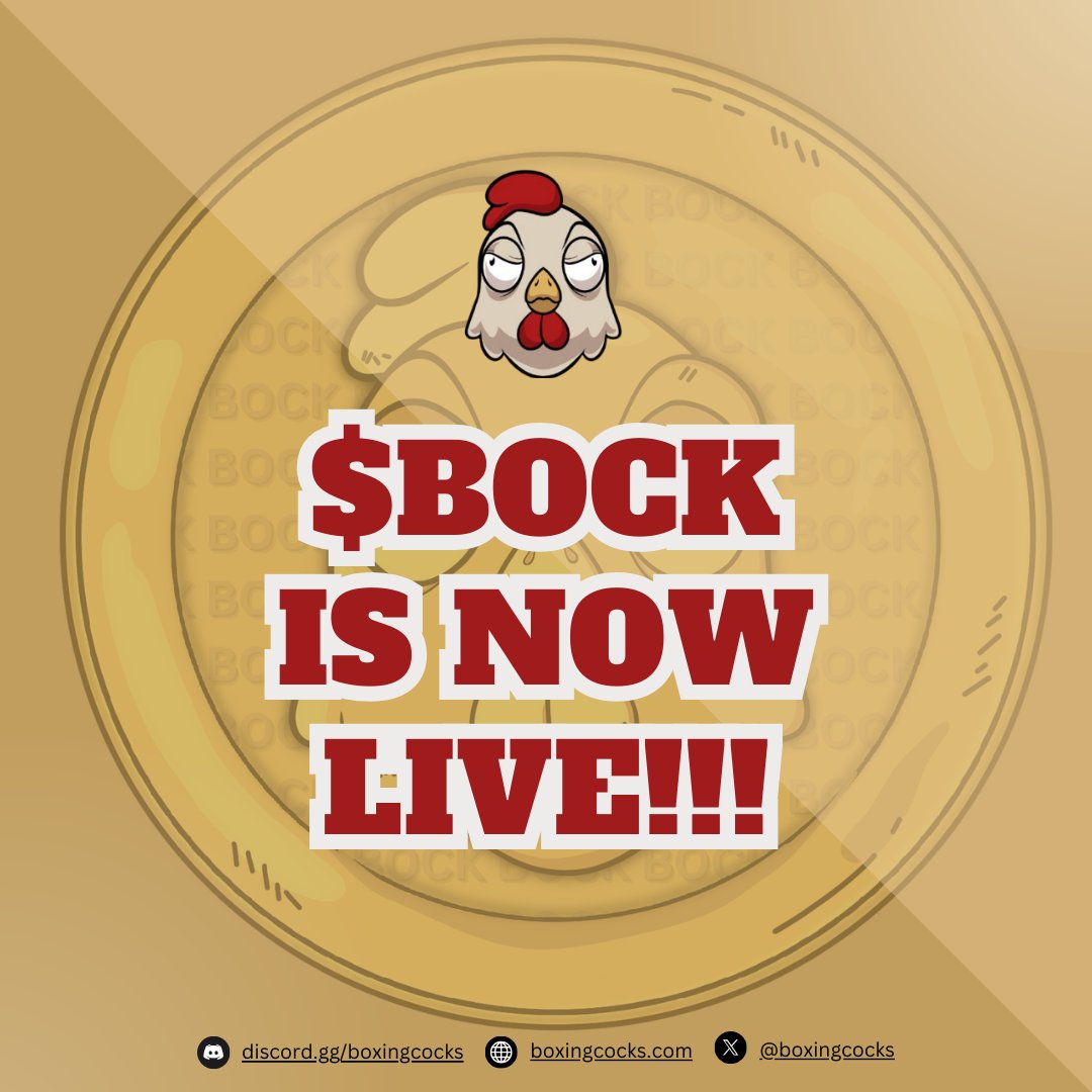 BoxingCocks's tweet photo. 🚨🚨!! BIG BIRD HAS LEFT THE NEST !!🚨🚨

$BOCK IS NOW LIVE IN https://t.co/0IgUJkKI9U!

CA IS: 0xbe2eb88713843ed6a59937e6a5462a892a700e61

GRAB A SHARE OF THE FUTURE OF SABONG NOW!