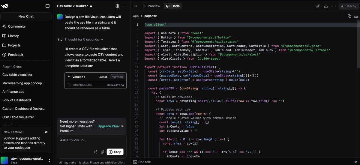 CosyGmxIV's tweet image. Built two AI-powered apps using V0.dev during my #AiSK journey!

💰 AI Finance App → Tracks expenses &amp;amp; helps budget smarter
📚 Microlearning App → Delivers bite-sized, AI-personalized lessons
AI is revolutionizing productivity! #AI #V0dev #Tech #NoCode