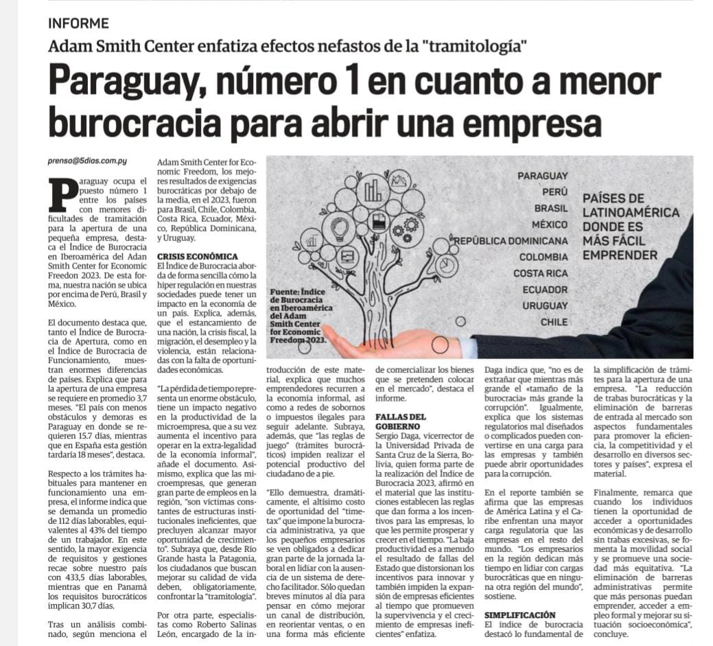 MIC_PY's tweet image. 📈El Adam Smith Center de la prestigiosa #FIU ha nombrado al Paraguay como el Nro. 1 en menor burocracia para apertura de empresas.

🇵🇾 MIC trabaja en la simplificación de trámites mediante el #SUACE, generando un crecimiento sin precedentes en apertura de EAS.

Los números 👇🏻