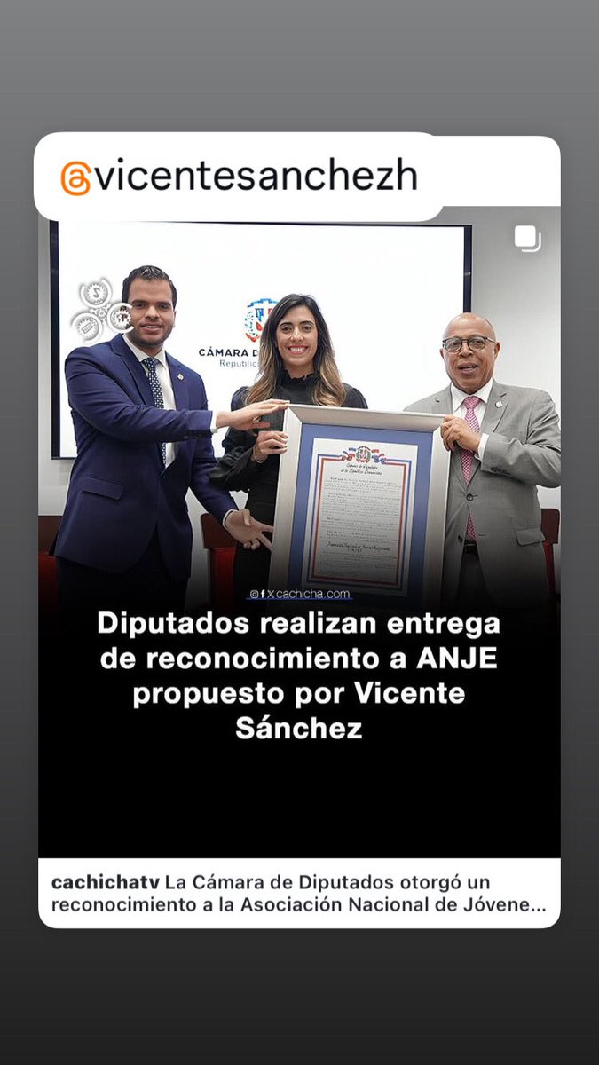 La cámara de diputados reconoce a la asociación de jóvenes empresarios propuesta por el diputado del distrito nacional <a href="/vicentesh_/">Vicente Sánchez Henríquez</a> por la gran labor que realizan en sector empresarial vamos juventud, dedicación ejemplo <a href="/vicentesh_/">Vicente Sánchez Henríquez</a> el diputado que representa la juventud <a href="/ANJE_RD/">ANJE</a>