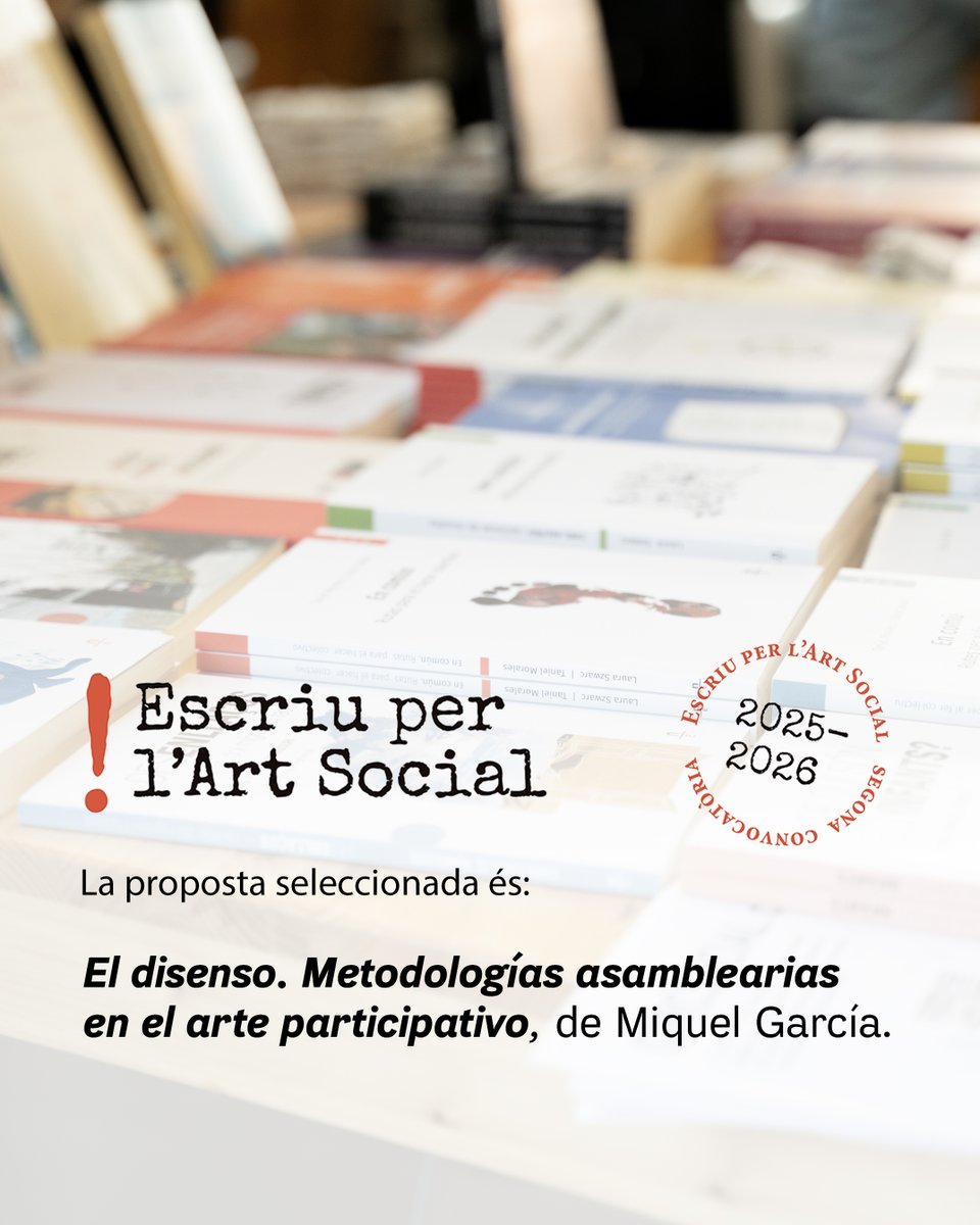 📷 Ja tenim guanyador de la 2a convocatòria de Escriu per l'Art Social!

La proposta seleccionada d’aquesta edició és:

📷 El disenso. Metodologías asamblearias en el arte participativo, de Miquel García. Enhorabona!

Moltes gràcies a totes!