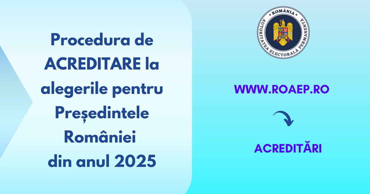 👁️ Observarea alegerilor pentru Președintele României din anul 2025 se realizează în condițiile stabilite prin Hotărârea AEP nr. 8/2025 
👉 roaep.ro/prezentare/ale…  

#AEP #Vot #Democratie #Transparenta #Incredere #AlegeriCorecte #AlegerileTale #AlegeriPrezidențiale2025