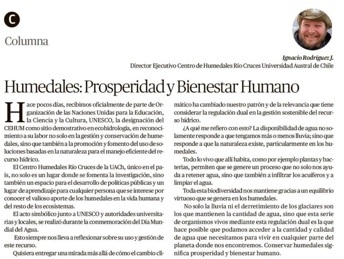 Universidad Austral de Chile (@uaustraldechile) on Twitter photo Compartimos columna de opinión en Diario Austral Región de Los Ríos “Humedales: Prosperidad y Bienestar Humano” de Ignacio Rodríguez, Director Ejecutivo del Centro de Humedales Río Cruces <a href="/centrohumedales/">Centro de Humedales Río Cruces, UACh</a> de la Universidad Austral de Chile. Compartimos columna de opinión en Diario Austral Región de Los Ríos “Humedales: Prosperidad y Bienestar Humano” de Ignacio Rodríguez, Director Ejecutivo del Centro de Humedales Río Cruces <a href="/centrohumedales/">Centro de Humedales Río Cruces, UACh</a> de la Universidad Austral de Chile.