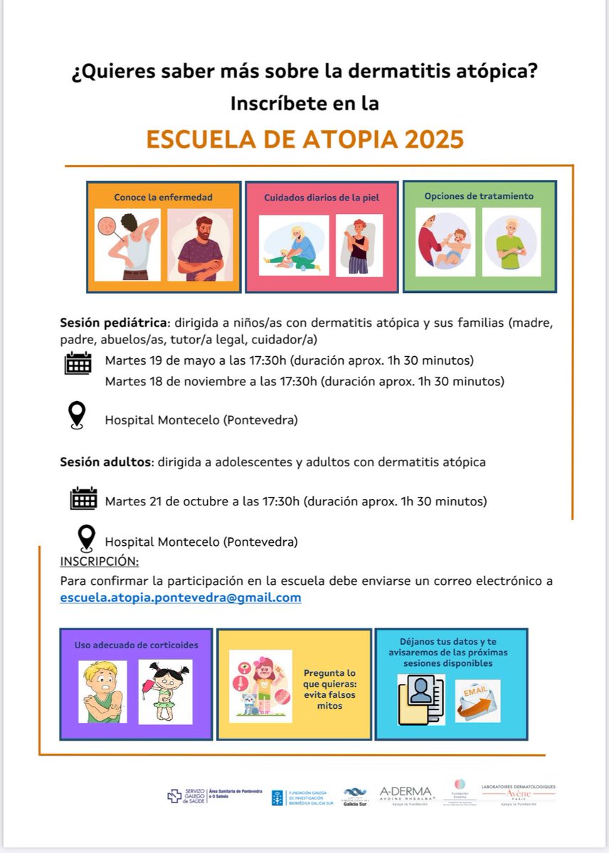 Área Sanitaria de Pontevedra e O Salnés (@ponsalsergas) on Twitter photo 👩⚕️O Servizo de Dermatoloxía da <a href="/ponsalsergas/">Área Sanitaria de Pontevedra e O Salnés</a> programa novos obradoiros das Escolas de Psoríase e Dermatite Atópica para pacientes durante 2025 no
🏥Montecelo
1ª datas 👇👇
🔹Escola de Psoríase: luns 21 de abril
🔹Escola de Atopía: martes 19 de maio 👩⚕️O Servizo de Dermatoloxía da <a href="/ponsalsergas/">Área Sanitaria de Pontevedra e O Salnés</a> programa novos obradoiros das Escolas de Psoríase e Dermatite Atópica para pacientes durante 2025 no
🏥Montecelo
1ª datas 👇👇
🔹Escola de Psoríase: luns 21 de abril
🔹Escola de Atopía: martes 19 de maio