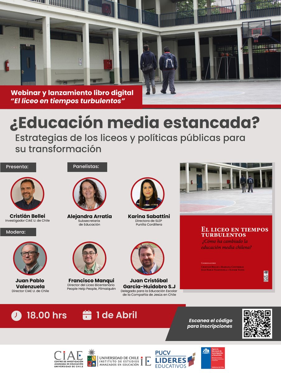 ¿Es verdad que la educación media está estancada en Chile? Lo conversaremos este lunes 1 de abril, 6pm.
Ese día haremos el lanzamiento digital del libro "El liceo en tiempos turbulentos".
<a href="/ciae_uchile/">CIAE - U. de Chile</a> <a href="/uchile/">Universidad de Chile</a> <a href="/Mineduc/">Ministerio de Educación</a>