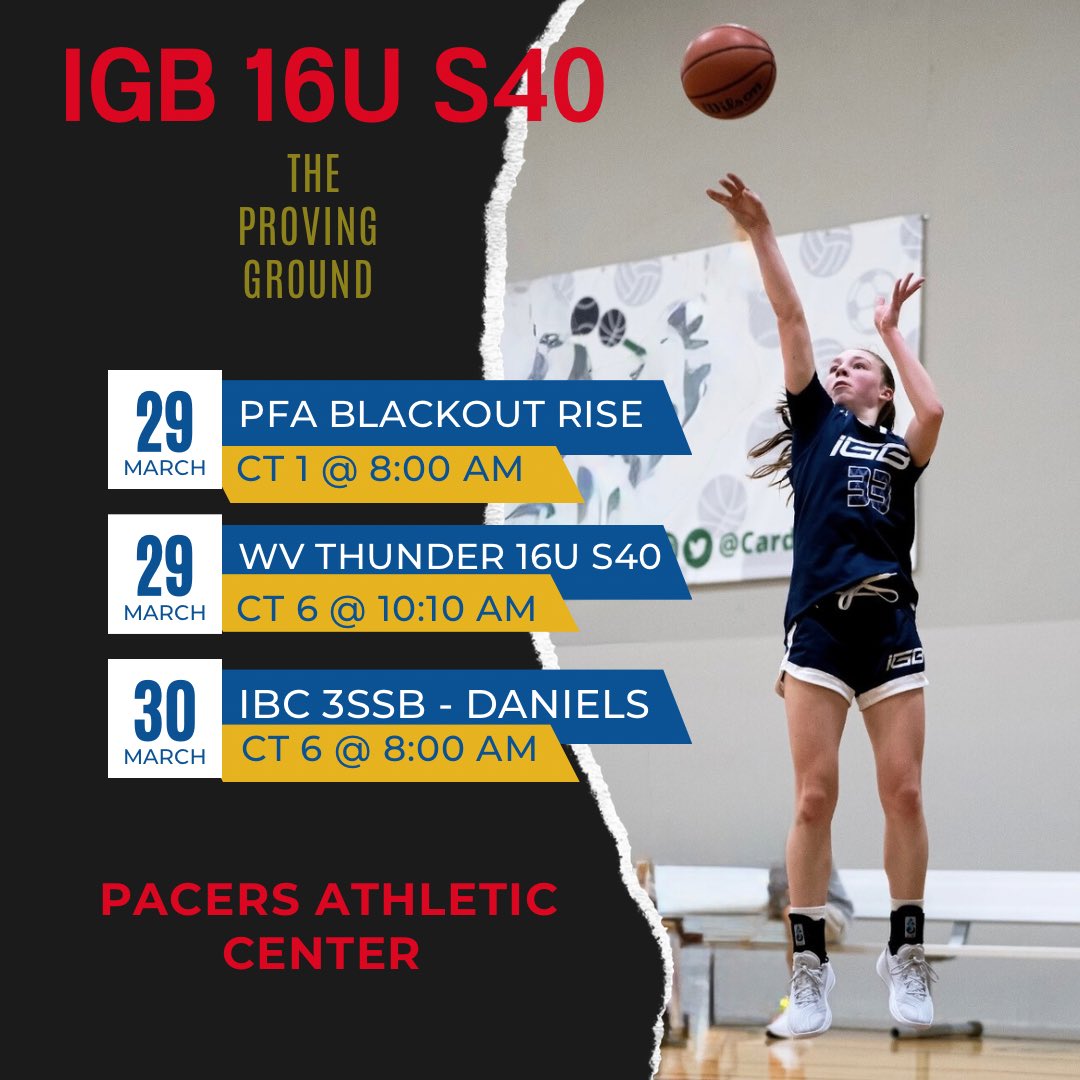 Olivia Ginn (@oliviaginn2027) on Twitter photo THE PROVING GROUND
๐๏ธ March 29-30
๐ Pacers Athletic Center
<a href="/IGB_16U_S40_EPP/">IGB 16U S40 EPP</a> <a href="/IGB_Hoops_News/">๐ฐ๐ฎ๐ฉ ๐ต๐๐๐</a> <a href="/SelectEventsBB/">Select Events Basketball</a> <a href="/PGHIndiana/">Prep Girls Hoops Indiana</a> <a href="/PGHAkeem/">Akeem Webb</a> <a href="/alyxwhite_/">Alyx White</a> <a href="/WorldExposureWB/">World Exposure Report Womenโs Basketball</a> <a href="/PrepSpin/">PrepSpin</a> <a href="/TopPreps/">College Coach / College Scout / College Recruiter</a> <a href="/_BlakeDerrick/">Blake Derrick</a> <a href="/riseupsports1/">Rise Up Sports Media</a> <a href="/JrAllStarBB/">Jr. All-Star Girls Basketball</a> THE PROVING GROUND
๐๏ธ March 29-30
๐ Pacers Athletic Center
<a href="/IGB_16U_S40_EPP/">IGB 16U S40 EPP</a> <a href="/IGB_Hoops_News/">๐ฐ๐ฎ๐ฉ ๐ต๐๐๐</a> <a href="/SelectEventsBB/">Select Events Basketball</a> <a href="/PGHIndiana/">Prep Girls Hoops Indiana</a> <a href="/PGHAkeem/">Akeem Webb</a> <a href="/alyxwhite_/">Alyx White</a> <a href="/WorldExposureWB/">World Exposure Report Womenโs Basketball</a> <a href="/PrepSpin/">PrepSpin</a> <a href="/TopPreps/">College Coach / College Scout / College Recruiter</a> <a href="/_BlakeDerrick/">Blake Derrick</a> <a href="/riseupsports1/">Rise Up Sports Media</a> <a href="/JrAllStarBB/">Jr. All-Star Girls Basketball</a>