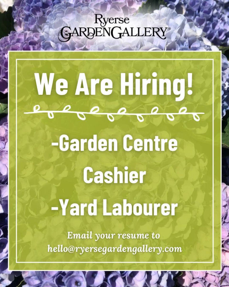 ACEProgram447's tweet image. Ryerse Garden Gallery is hiring! 
Call 519-426-4590
Or email ace@abelenterprises.ca to ACE your job search!