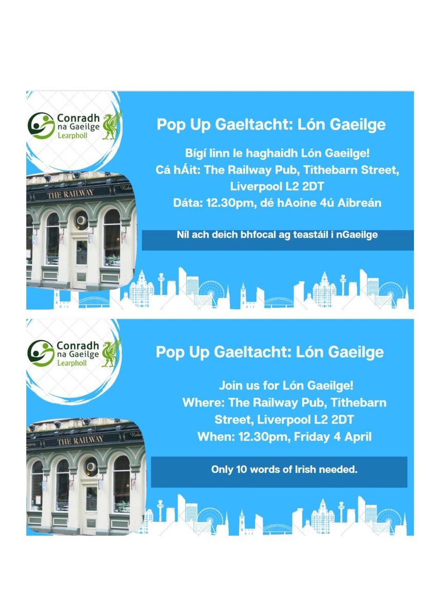 #LónGaeilgeLearpholl #LonGaeilgeLiverpool #IrishLunchLiverpool #IrishLunchConradhNaGaeilge #IrishLunchRailwayPub #IrishLunchCuplaFocal