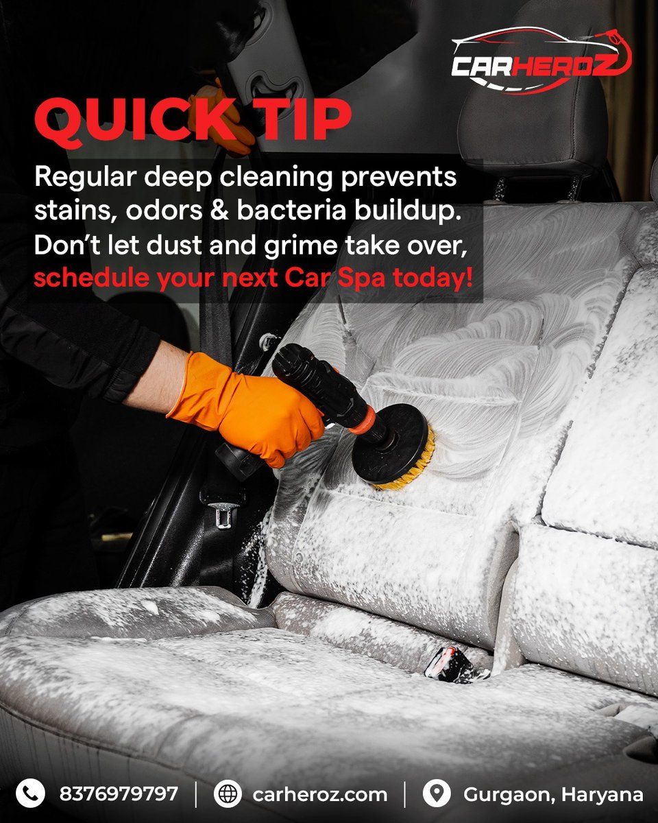 CarHeroZ's tweet photo. A cleaner car is a healthier car! 🚘✨ Keep stains, odors, and bacteria at bay with regular deep cleaning. Book your Car Spa with CARHEROZ today and drive fresh! 🚿

📞 Call +91-8376979797 or visit https://t.co/90Z6CjoKwX

#carheroz #doorstepservice #gurgaon #cardeepclean https://t.co/7teKxpPyaB