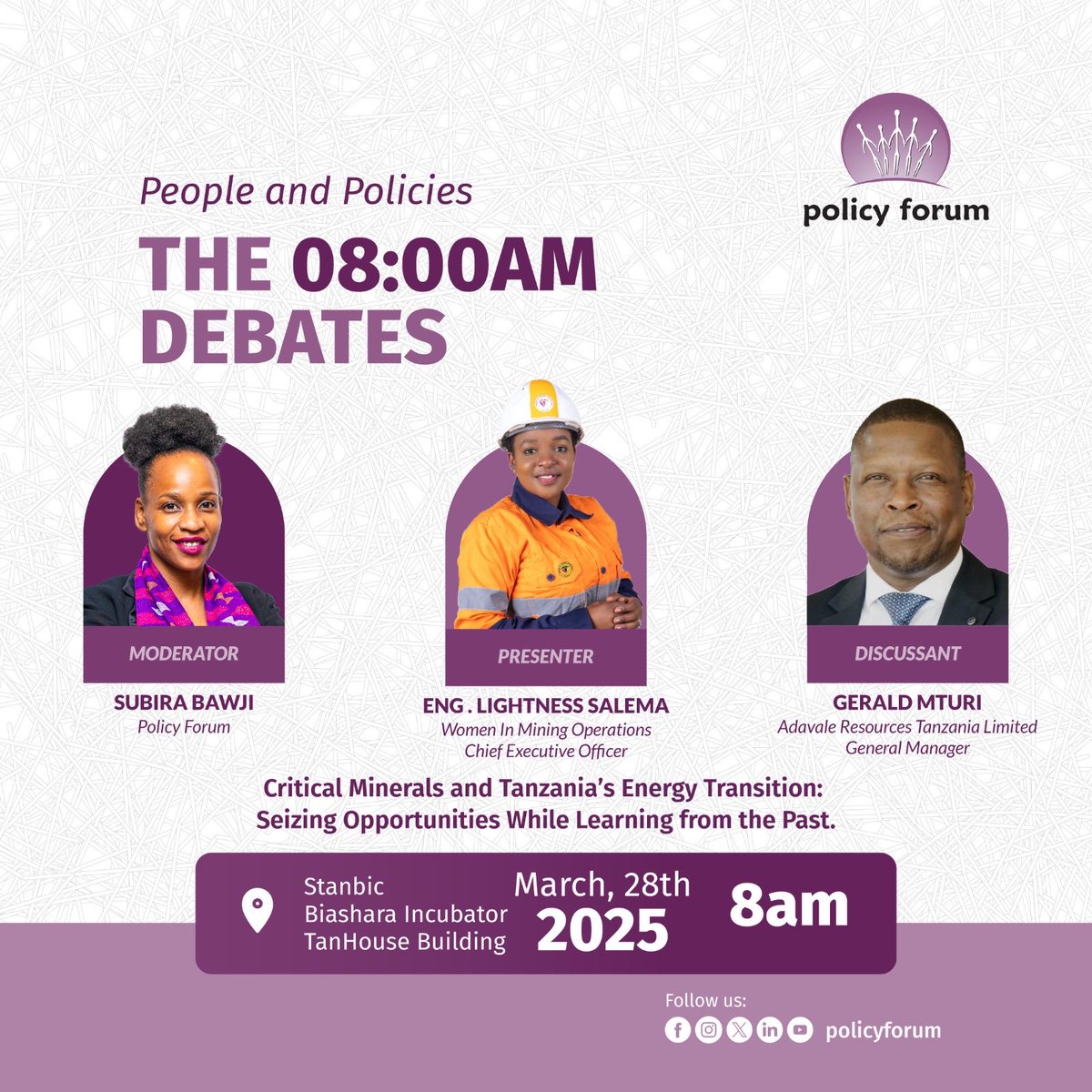 MarekaMalili's tweet photo. Join us tomorrow, March 28, at Tanhouse (Stanbic Biashara Incubator) for a vital Breakfast Debate on "CRITICAL MINERALS AND TANZANIA’S ENERGY TRANSITION." Let’s seize opportunities & learn from the past!
#Policyforumbreakfastdebate https://t.co/LKmRi2y96P