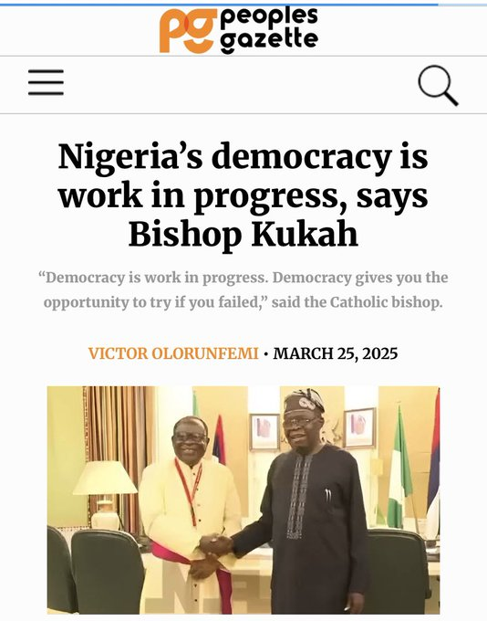 nwaubor's tweet photo. -March 17th, Tinubu gives appointment to Bishop Kukah
-March 25th, Bishop Kukah moves from critic to advocate of Nigerian Democracy.
The problem with Nigerian Christianity is Christian Leaders serve their bellies, preach prosperity & lead the flocks astray.
#JudgementComing https://t.co/DWd3jNY464