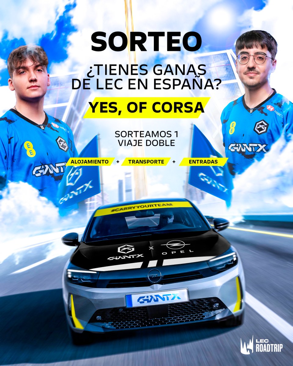 GIANTXGG's tweet photo. 🚨 SORTEAZO GRACIAS A OPEL 🚨

Sorteamos un viaje doble para que vivas el #LECRoadtrip incluyendo ALOJAMIENTO, TRANSPORTE y ENTRADAS. 

Requisitos:
➡️ Seguir a @GIANTXGG y a @Opel_Spain 
🔁 Haz RT
💬 Menciona a la persona con la que te gustaría ir https://t.co/e0Q7eLQuoK