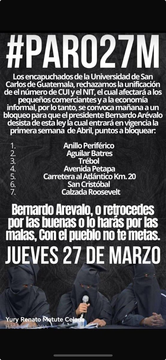 afroman1327's tweet image. Las amenazas de bloqueo de los encapuchados no son por el "nit y el cui", es porque hoy son las elecciones de CSU en arqui y quieren complicar a los profesionales. No quieren que gane Michele hoy, porque saben que  perder el control del CSU es perder su impunidad en la USAC.