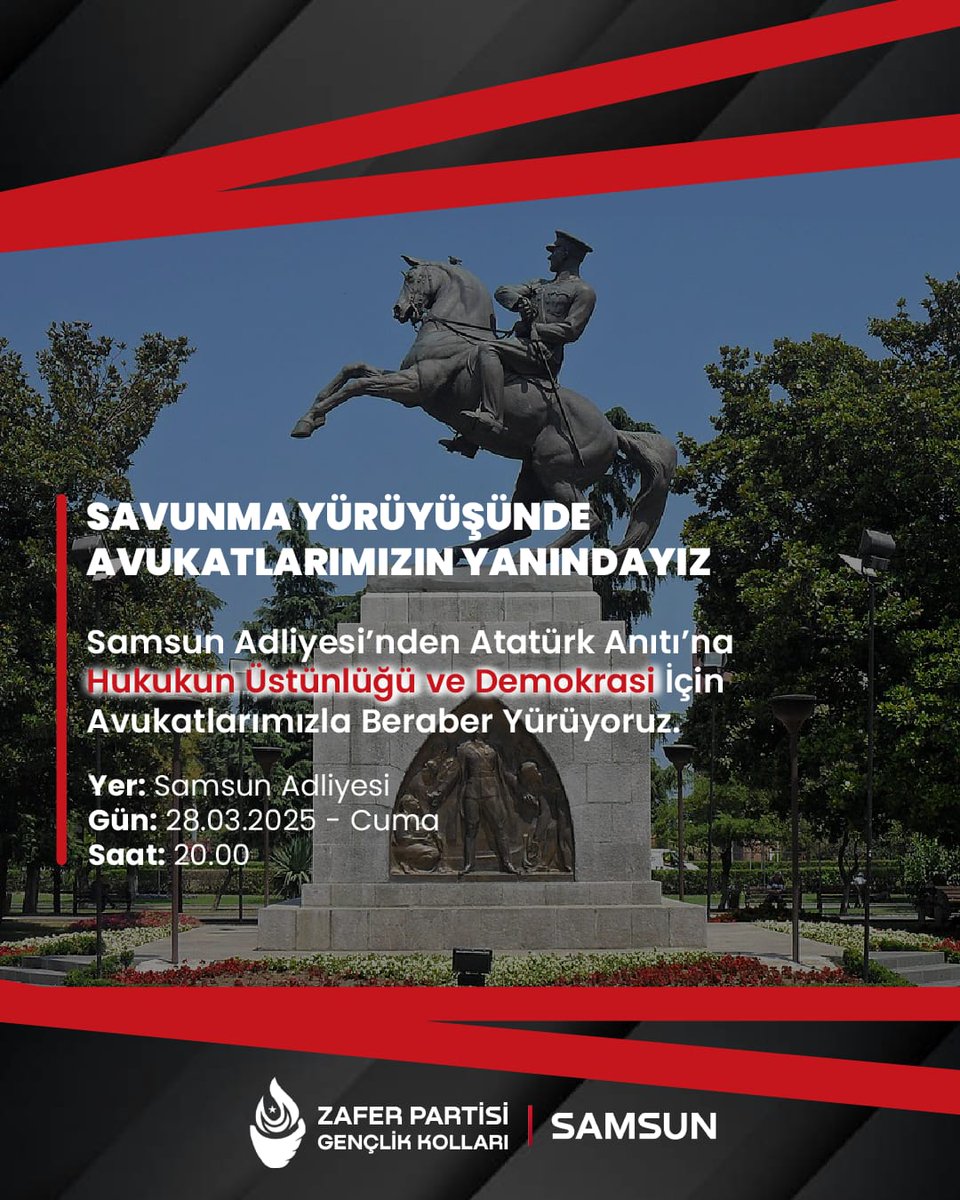 Hukukun üstünlüğü ve demokrasi için 28.03.2025 Cuma günü saat 20.00'de Samsun Adliyesi'nden başlayacak yürüyüşümüzde tüm avukatlarımızla beraber olacağız. 

Tüm halkımız davetlidir.
