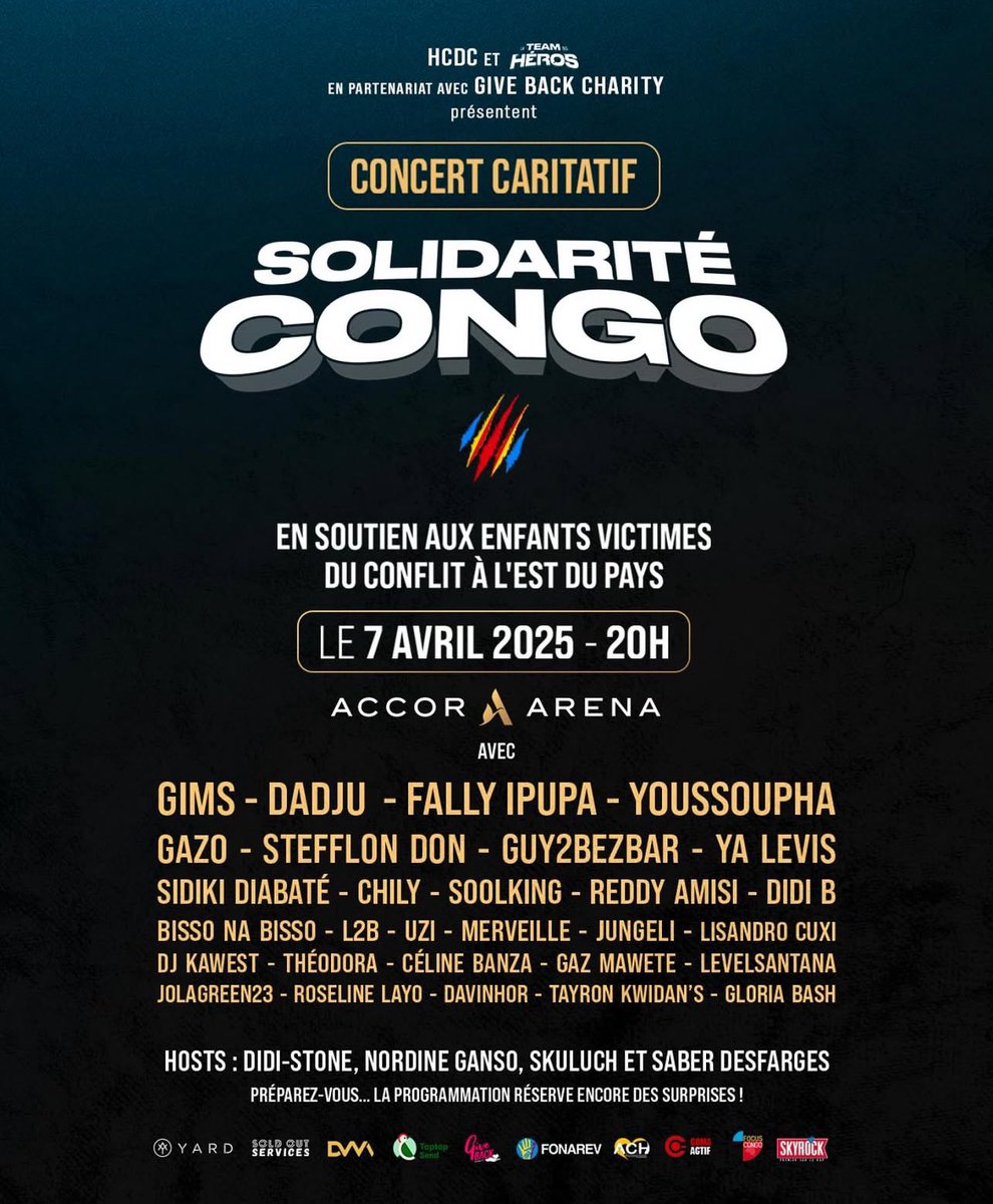 🚨 LE CONCERT CARITATIF SOLIDARITÉ CONGO EST MAINTENU !!

🌍 Plus de 30 ARTISTES RÉUNIS pour un SHOW D’EXCEPTION qui nous réserve des SURPRISES !! 🇨🇩

🎫 Billetterie :  billetterie.accorarena.com/fr/manifestati…