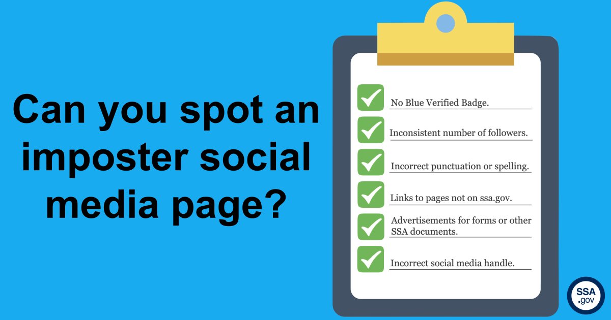 Protect yourself from scams. Fraudsters often create imposter social media pages and accounts using Social Security-related images and jargon. Stay in the know: ow.ly/K53o50UThOA