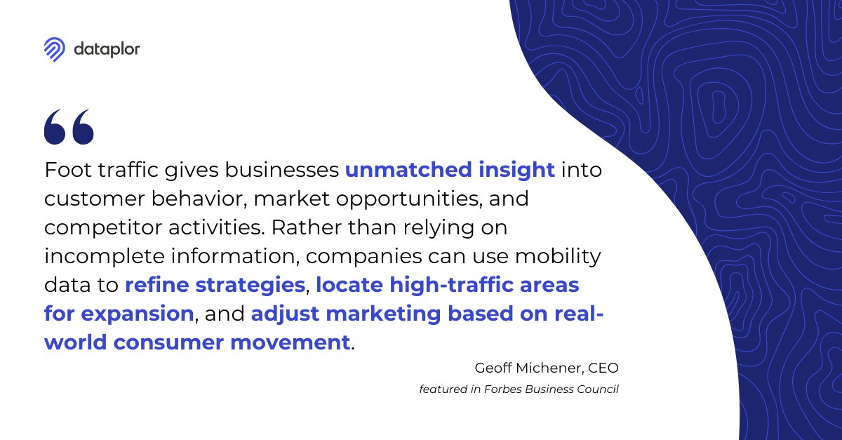 dataplor (@dataplor) on Twitter photo Want to outmaneuver your competition? Start with mobility data. 📍
dataplor CEO Geoff Michener breaks down how mobility data is transforming competitive analysis in his latest <a href="/Forbes/">Forbes</a> article, helping businesses:
- Track foot traffic trends to uncover underserved markets
- Want to outmaneuver your competition? Start with mobility data. 📍
dataplor CEO Geoff Michener breaks down how mobility data is transforming competitive analysis in his latest <a href="/Forbes/">Forbes</a> article, helping businesses:
- Track foot traffic trends to uncover underserved markets
-