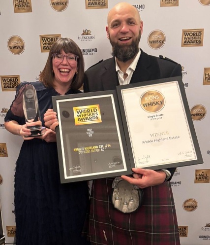 Arbikie's tweet image. WINNER: WORLD AWARDS

Our Distillers, Kirsty &amp;amp; Christian collected our Awards at World Whiskies Awards last night.

- World Single Estate #Distillery of Year
- Scotland's Single Estate Distillery of Year
- Best Scotch Rye #Whisky

Congratulations to all. Slainte Mhath!

#Arbikie