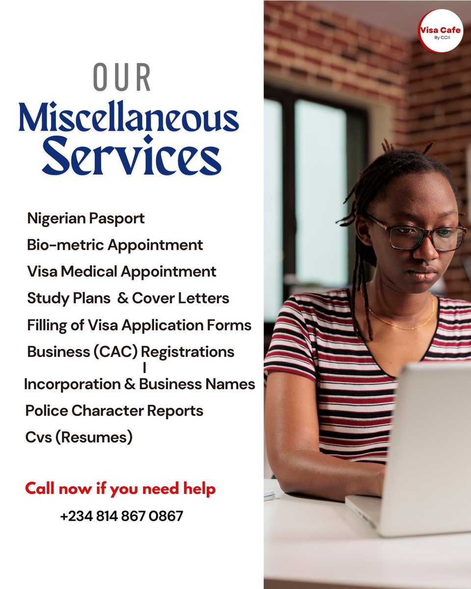 canadachoice1's tweet photo. We also render a range of miscellaneous support services.

Send us a DM or Call us now on +234 814 867 0867 let us help you.
.
.
.
#visacafebyccii #visaconsultingservices #canadachoiceimmigrationinc https://t.co/IxLKDfNOAw