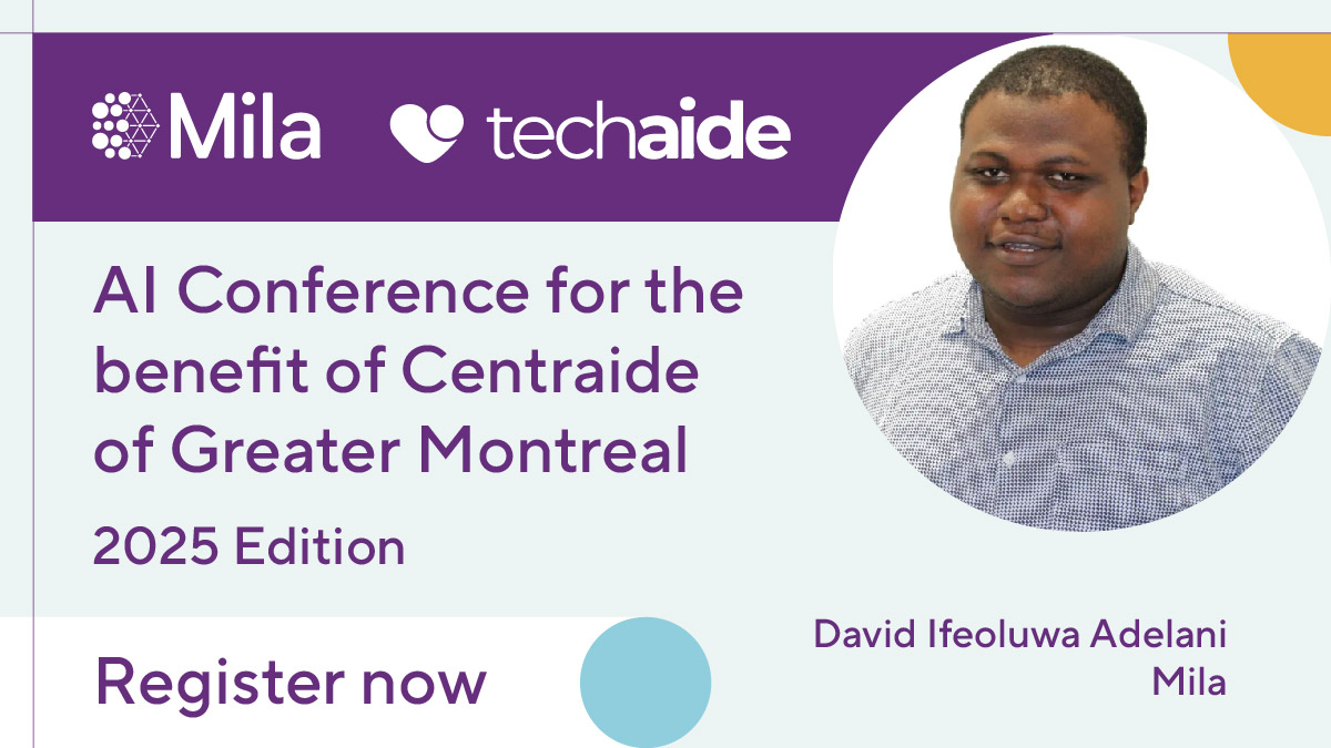 Mila - Institut québécois d'IA (@mila_quebec) on Twitter photo David Ifeoluwa Adelani (<a href="/davlanade/">David Ifeoluwa Adelani 🇳🇬</a>) will be a keynote speaker at the 2025 Mila Techaide AI Conference on April 17! He is an Assistant Professor at McGill University, a Core Academic Member at Mila and a Canada CIFAR AI Chair holder. Get your tickets now! ow.ly/GZlJ50VfV6w David Ifeoluwa Adelani (<a href="/davlanade/">David Ifeoluwa Adelani 🇳🇬</a>) will be a keynote speaker at the 2025 Mila Techaide AI Conference on April 17! He is an Assistant Professor at McGill University, a Core Academic Member at Mila and a Canada CIFAR AI Chair holder. Get your tickets now! ow.ly/GZlJ50VfV6w